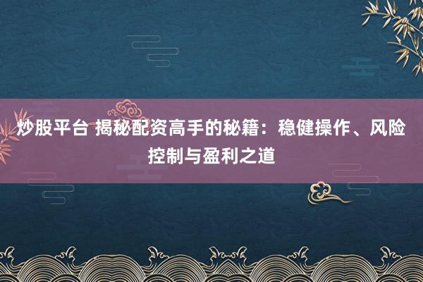 炒股平台 揭秘配资高手的秘籍：稳健操作、风险控制与盈利之道