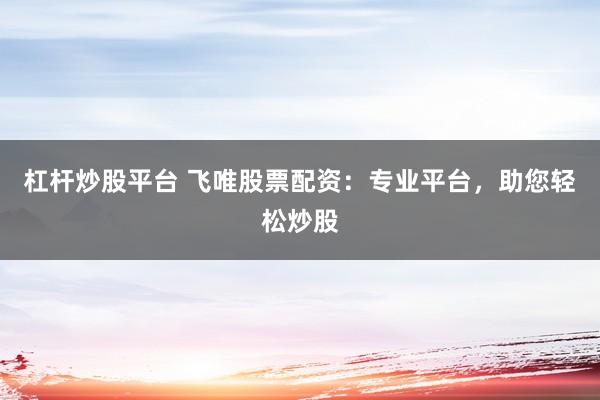 杠杆炒股平台 飞唯股票配资：专业平台，助您轻松炒股