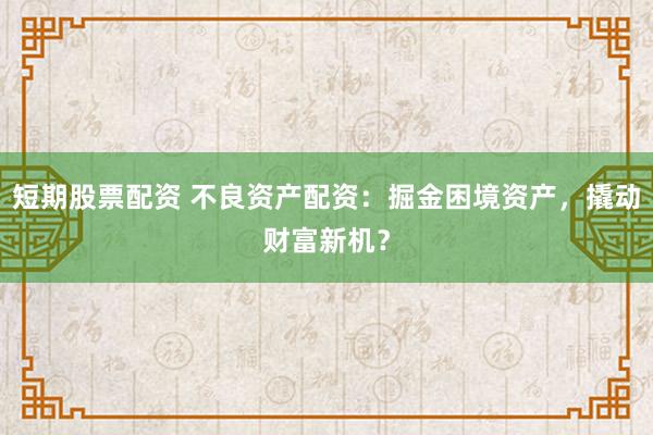 短期股票配资 不良资产配资：掘金困境资产，撬动财富新机？
