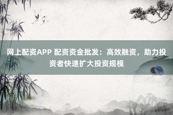 网上配资APP 配资资金批发：高效融资，助力投资者快速扩大投资规模