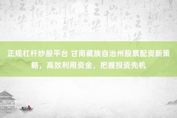正规杠杆炒股平台 甘南藏族自治州股票配资新策略，高效利用资金，把握投资先机